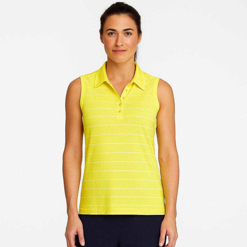NIKE GOLF Dri-Fit Yellow & White Stripe Sleeveless Polo Shirt Women's XL New